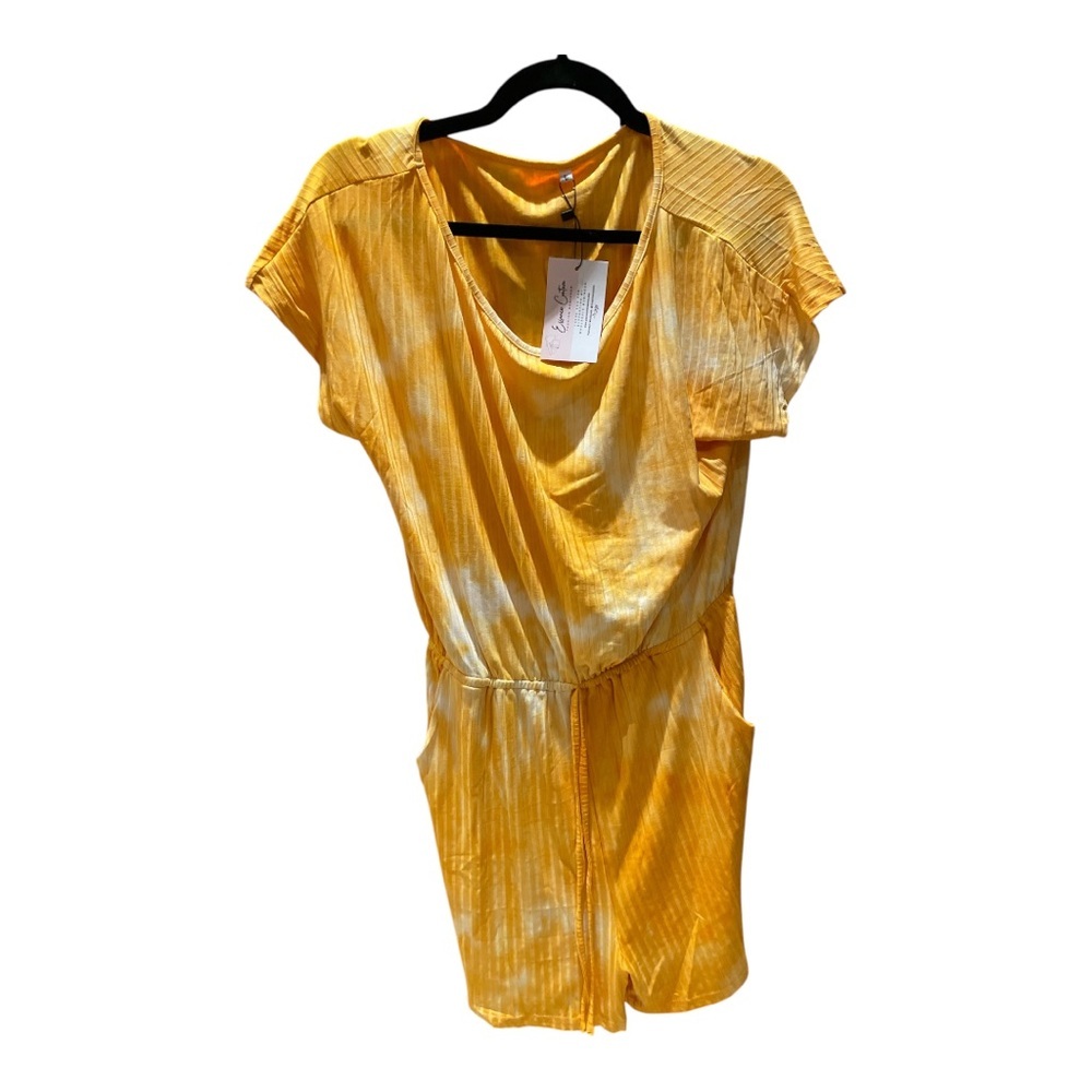 Women’s Essence Couture yellow & white tie dyed ribbed romper size large